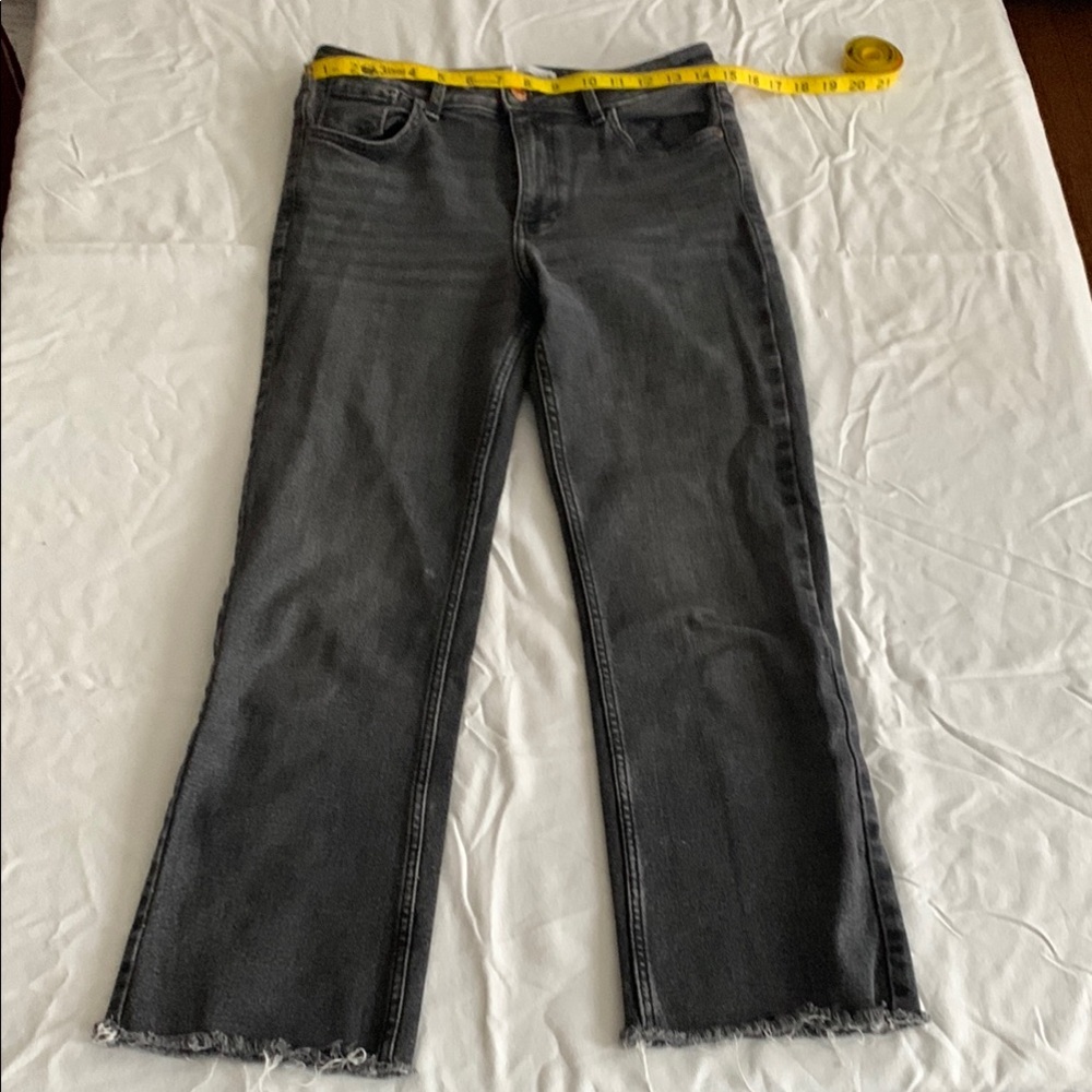 Zara Straight Leg Gray Jeans with Raw Hem